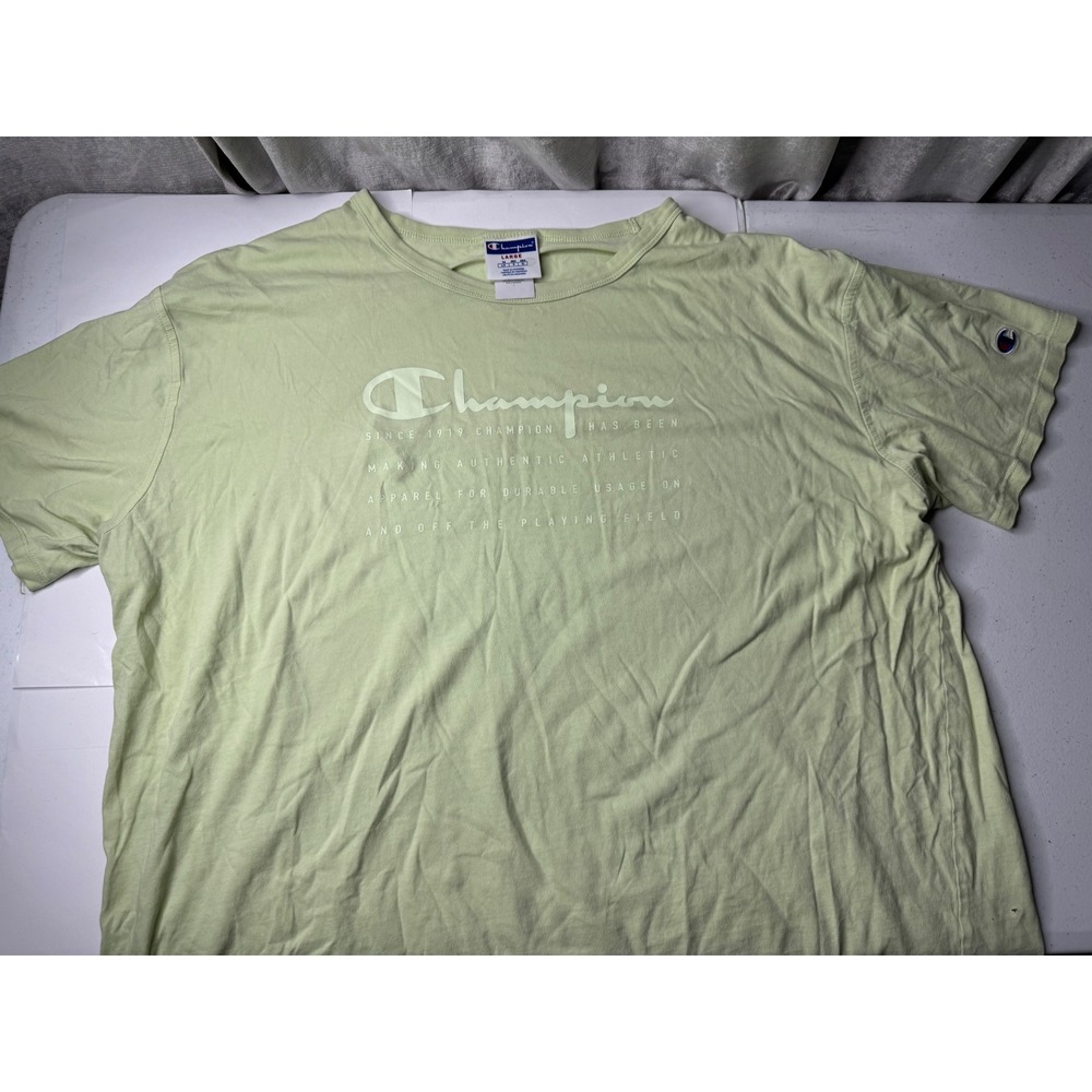 Champion Mens Large Graphic T-Shirt Lime Green Short Sleeve Crew Neck Tee